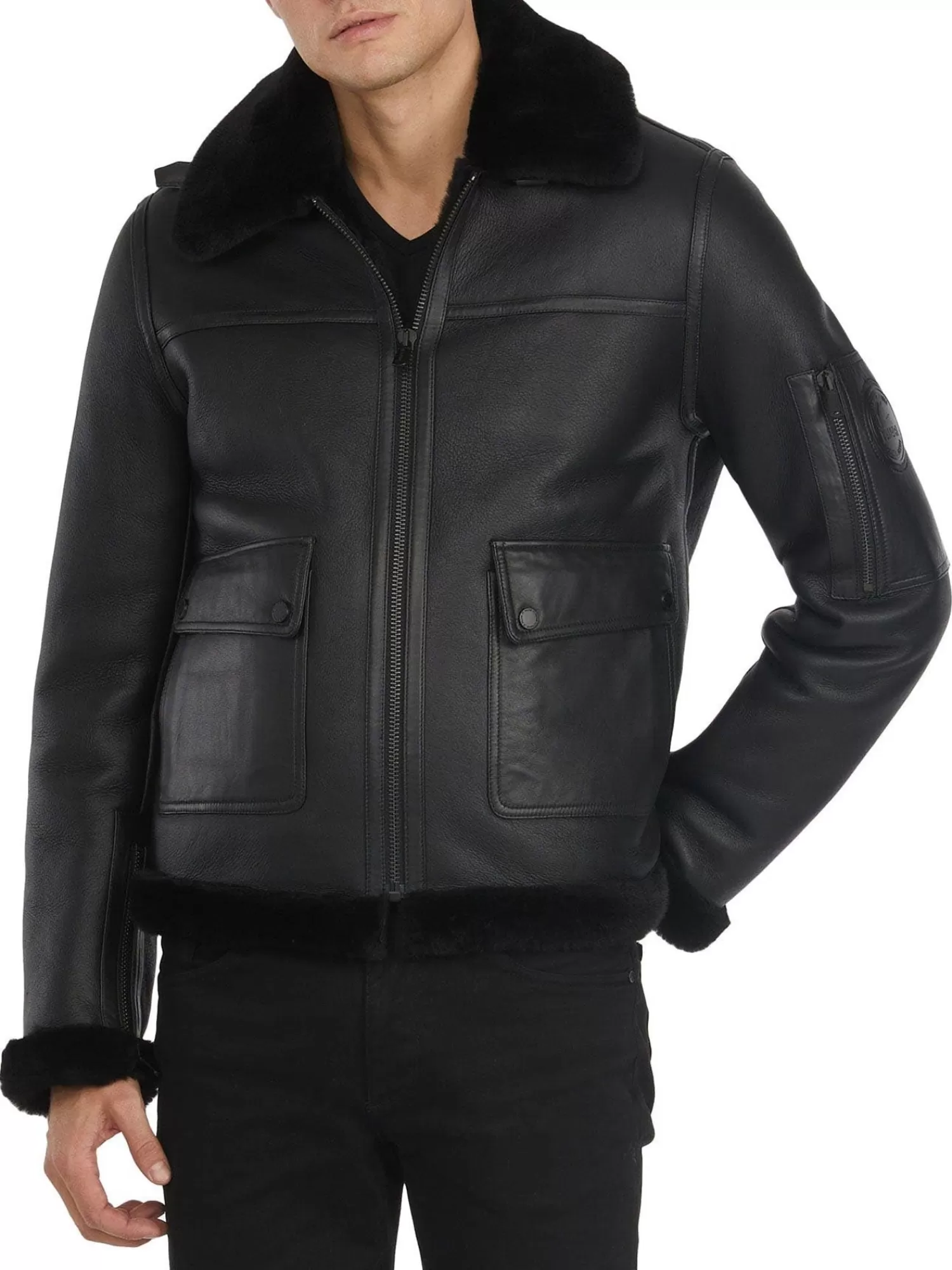 Pajar Bombers<Heritage Aviator Blouson En Peau De Mouton Pour Hommes Noir/Noir
