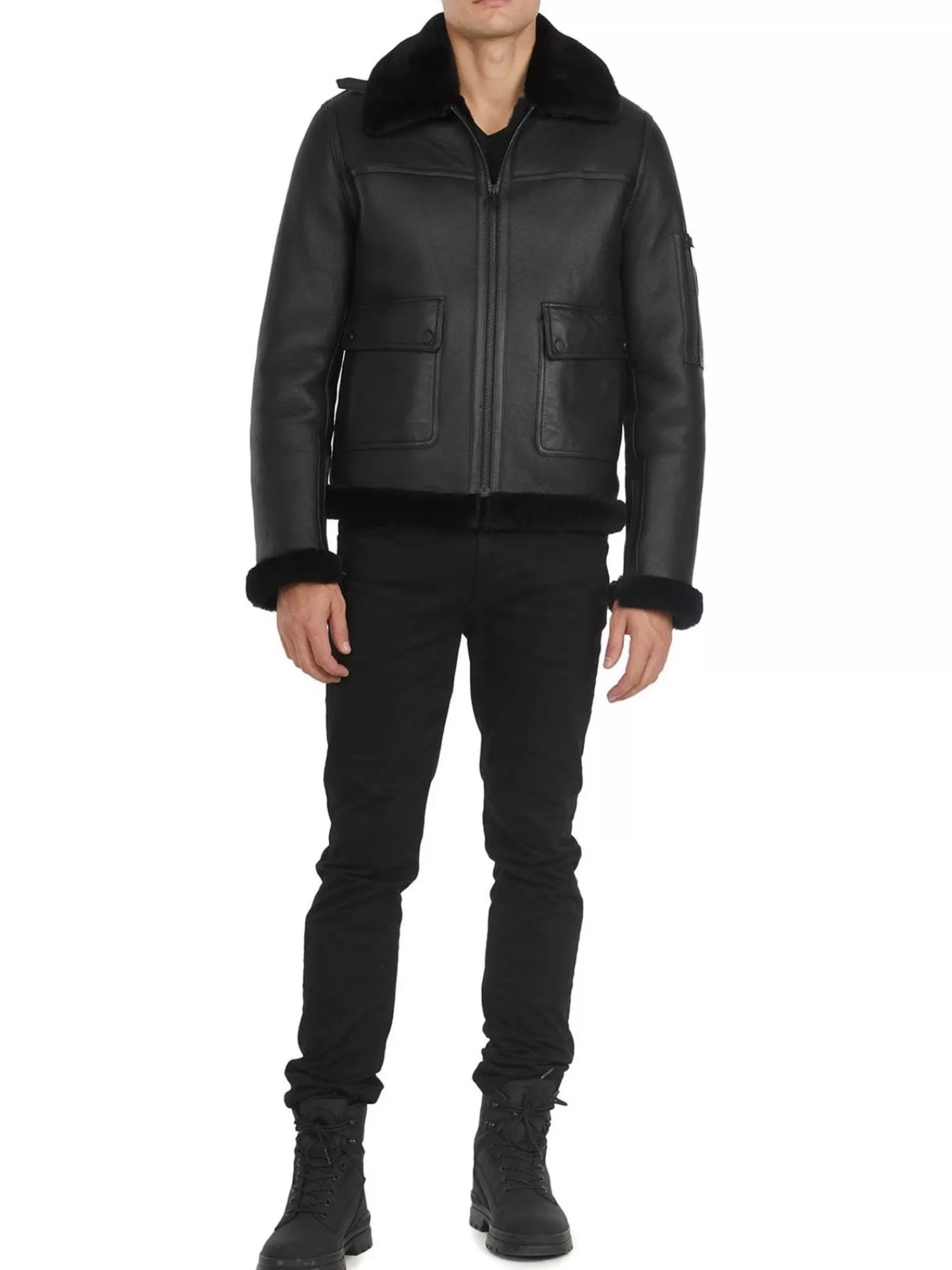 Pajar Bombers<Heritage Aviator Blouson En Peau De Mouton Pour Hommes Noir/Noir