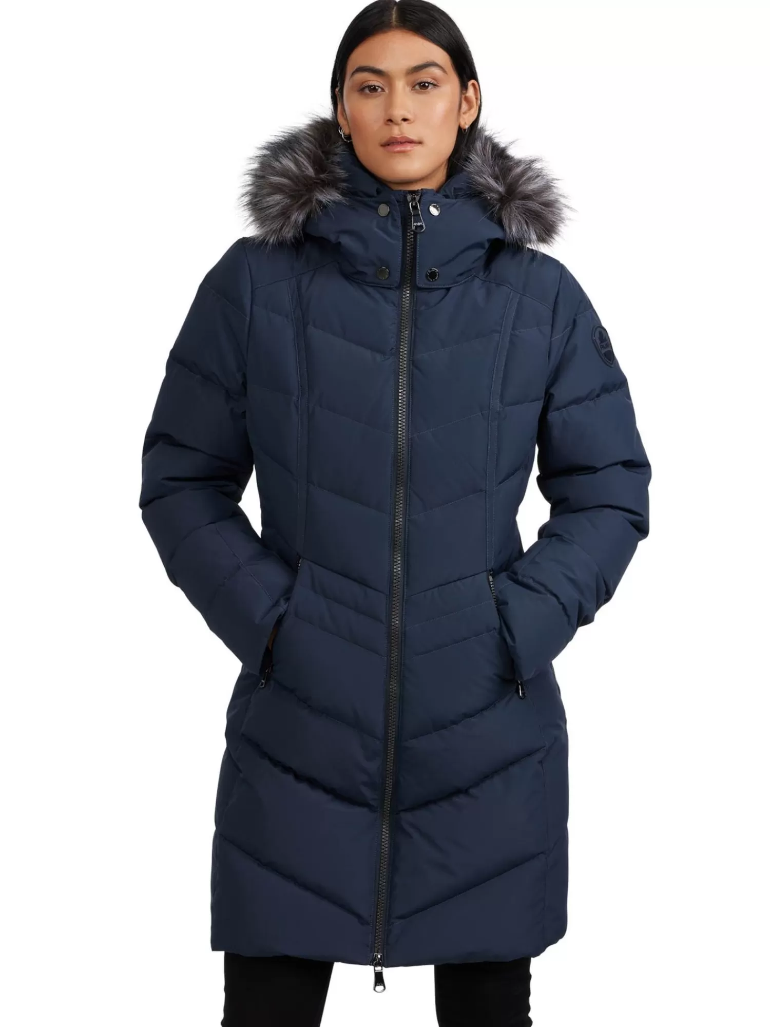 Pajar Matelassés<January Manteau Matelasse Pour Femmes Avec Fausse Fourrure Bleu Marin