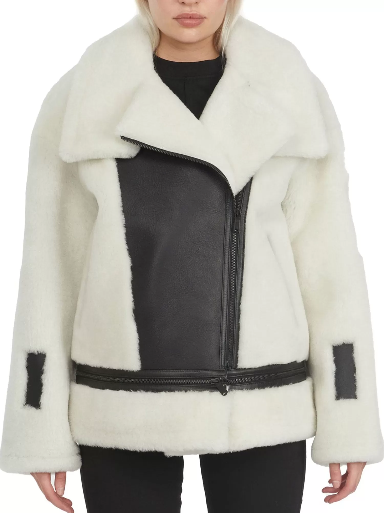 Pajar Bombers<Naomi Veste Perfecto En Peau De Mouton Pour Femmes Blanc/Noir