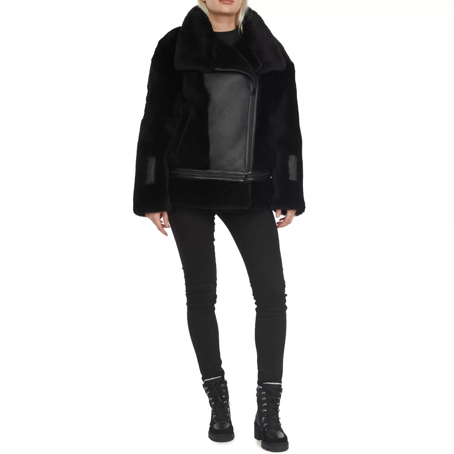 Pajar Bombers<Naomi Veste Perfecto En Peau De Mouton Pour Femmes Noir/Noir