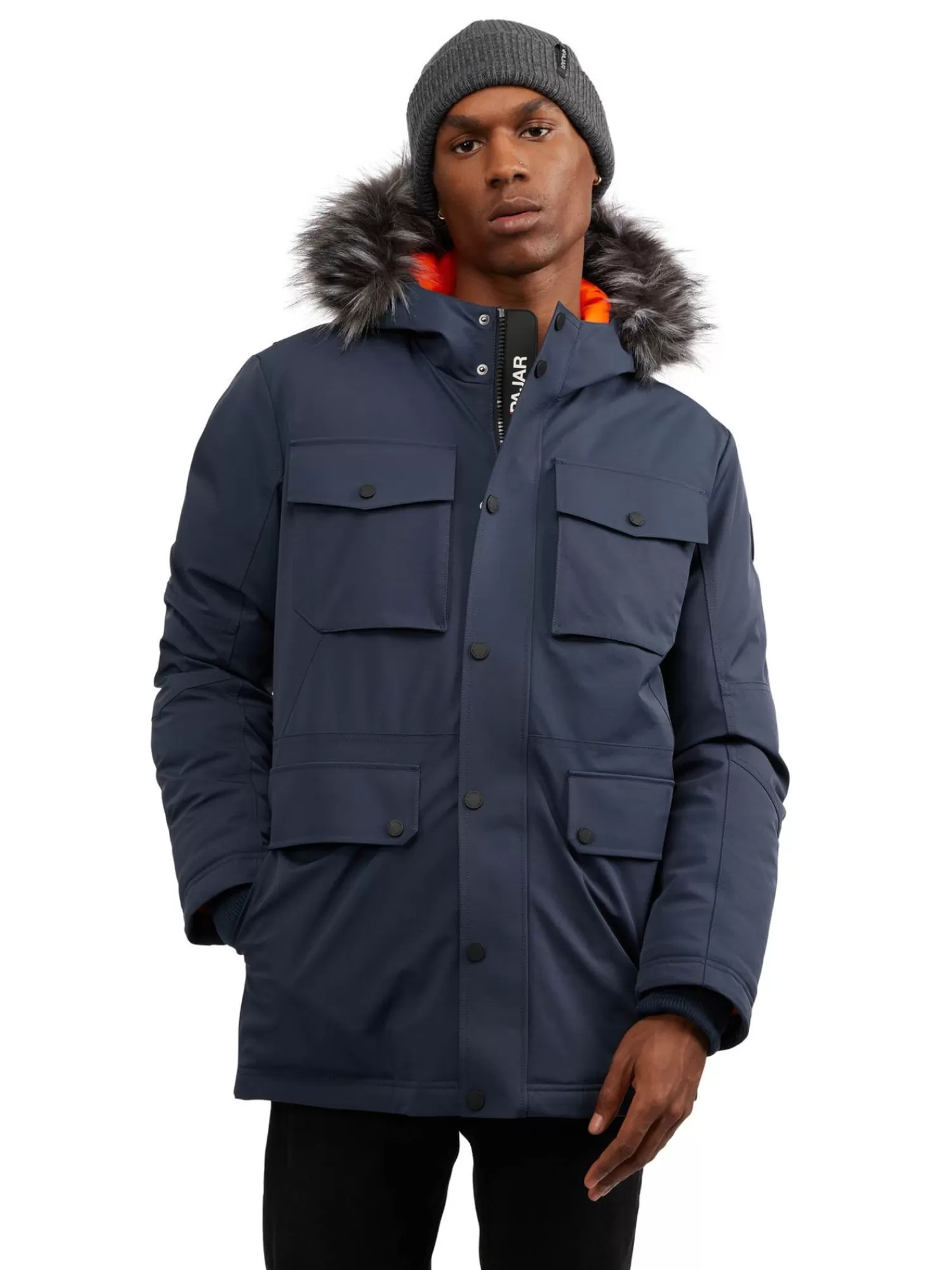 Pajar Parkas<Soren Parka Pour Hommes Avec Contour En Fausse Fourrure Bleu Marin