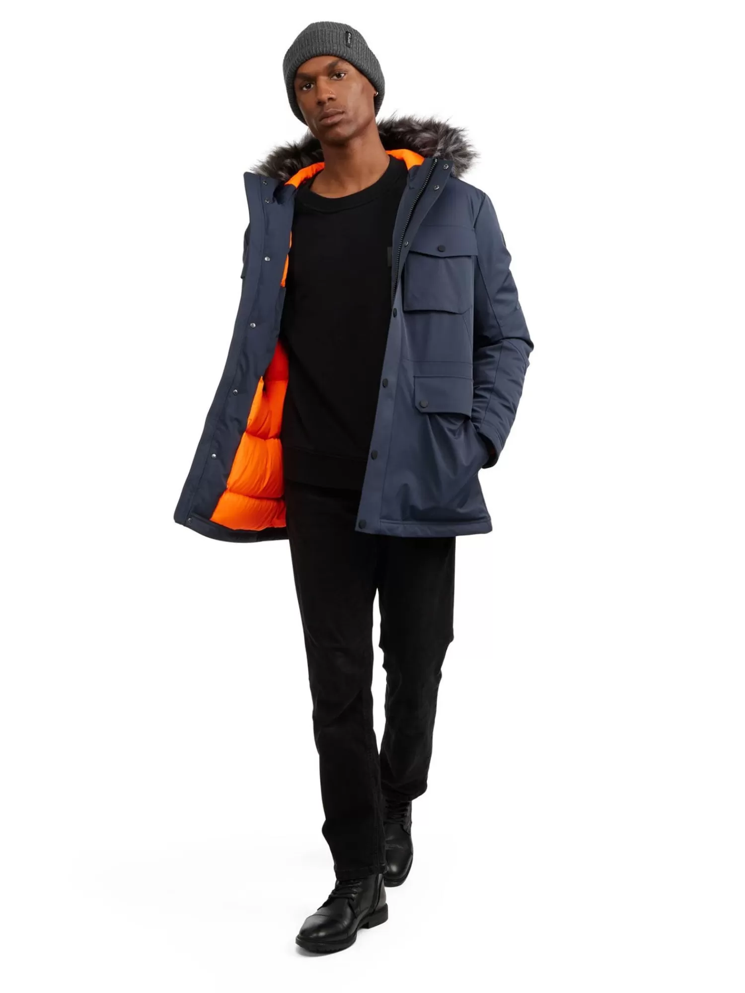 Pajar Parkas<Soren Parka Pour Hommes Avec Contour En Fausse Fourrure Bleu Marin