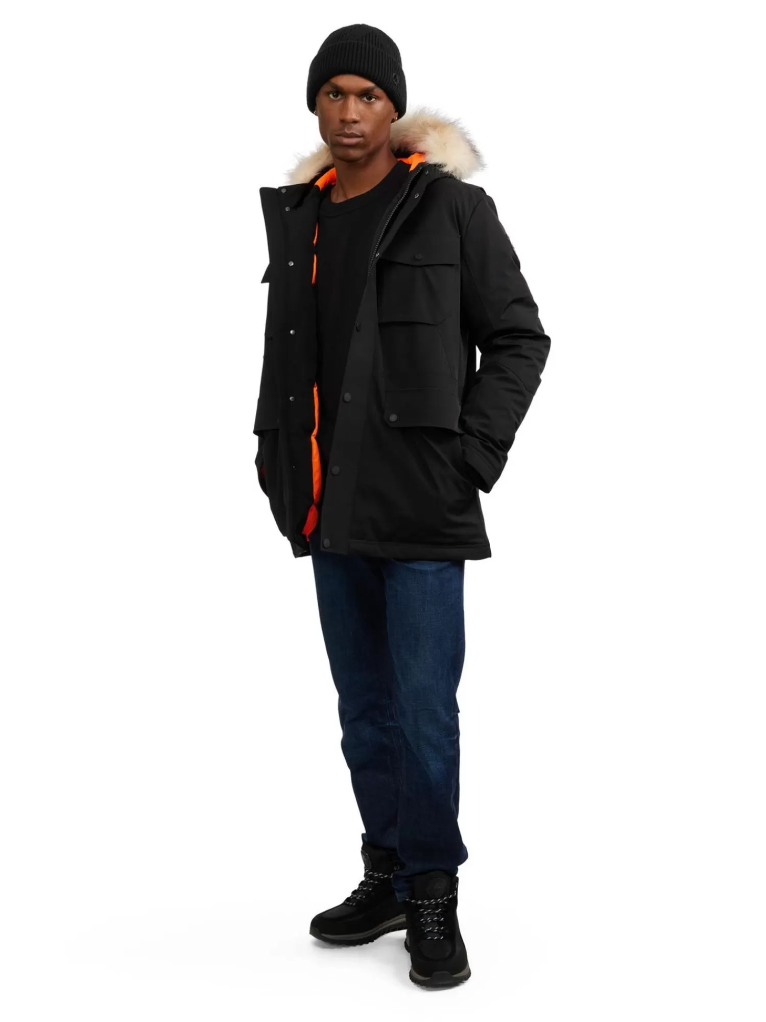 Pajar Parkas<Soren Parka Pour Hommes Avec Contour En Fausse Fourrure Noir