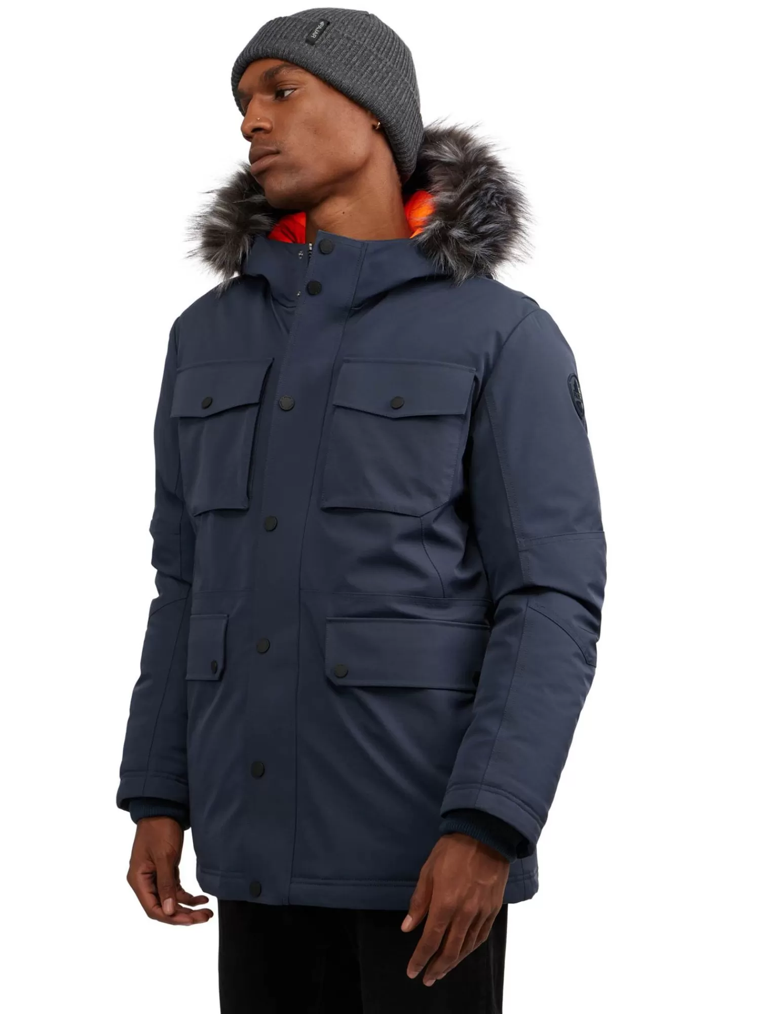 Pajar Parkas<Soren Parka Pour Hommes Avec Contour En Fausse Fourrure Bleu Marin